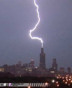 Lightning strikes the Sears Tower in Chicago