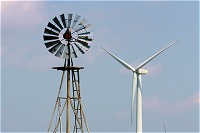Old and new windmills at Fort Supply, OK on May 26