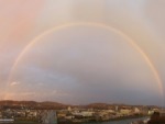 December double rainbow and mountains
