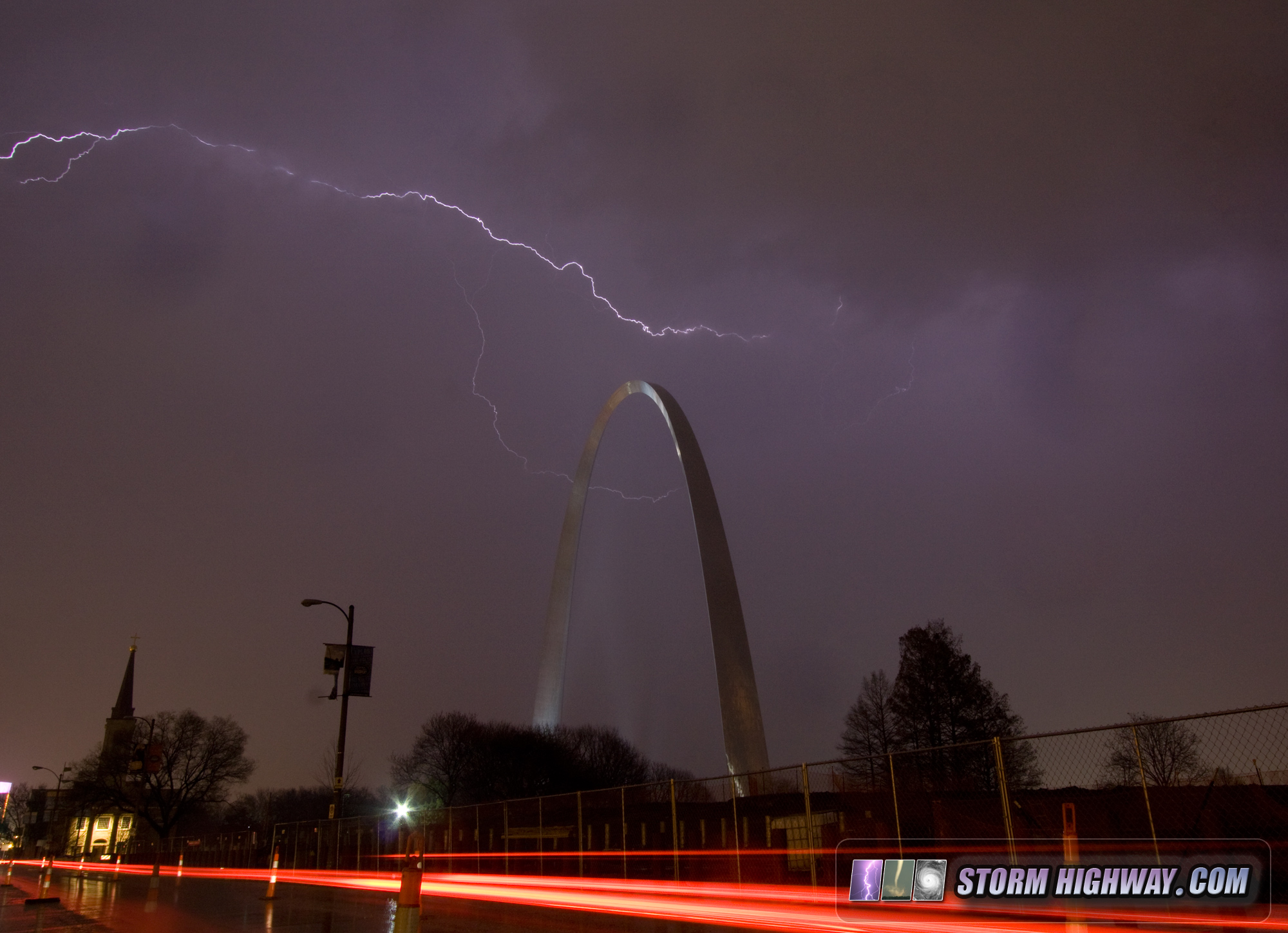 Lightning over the Arch in St. Louis, MO - March 24, 2015