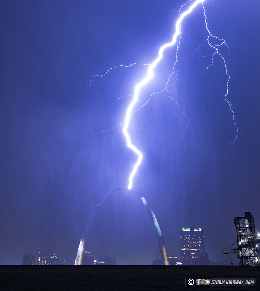 Lightning strikes the Gateway Arch in St. Louis in June 2023