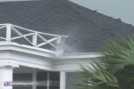A downspout empties upward