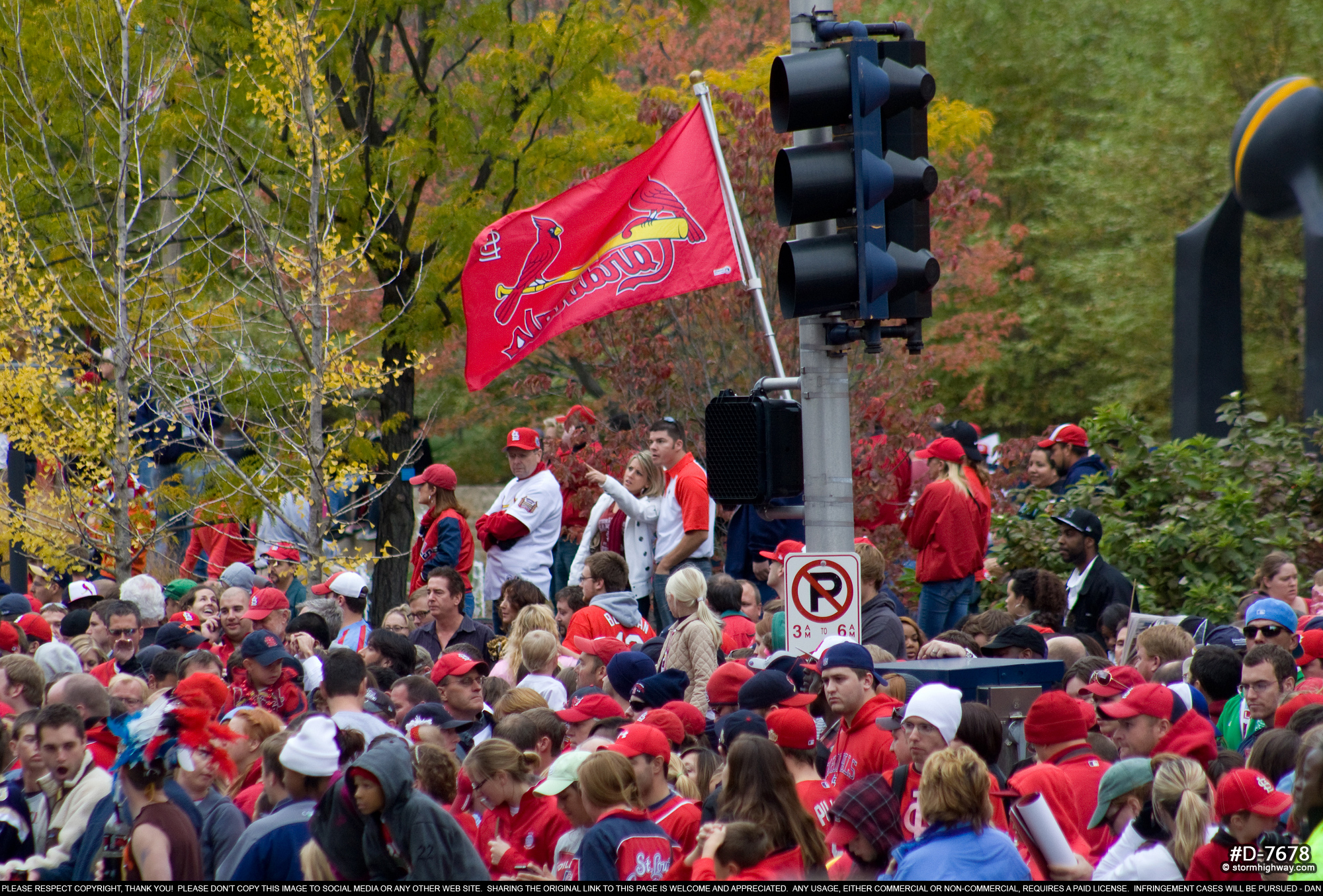 Cardinals fans on Market Street during the 2011 World Series victory parade