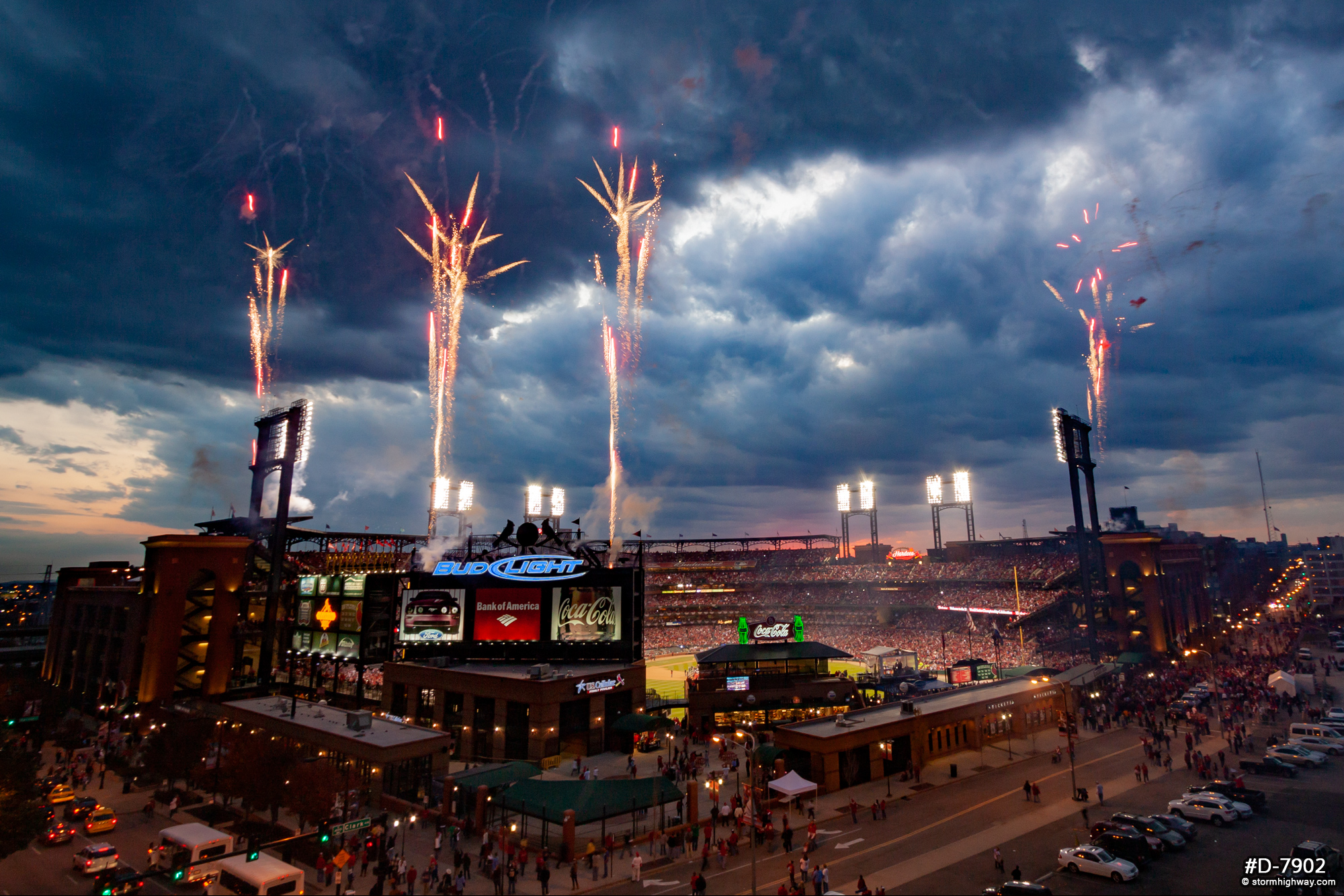 Fireworks at Busch Stadium during the 2011 World Series victory celebration