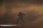 Storm chaser stands in Hurricane Ivan in Mobile, Alabama