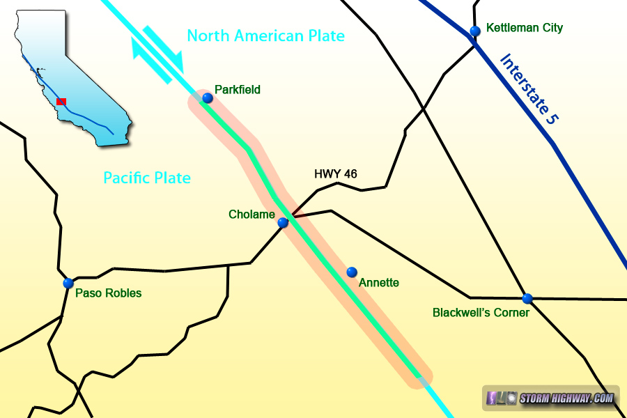 Map of Parkfield, Cholame and Annette, California