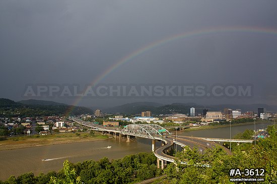 Long rainbow over Fort Hill bridge
