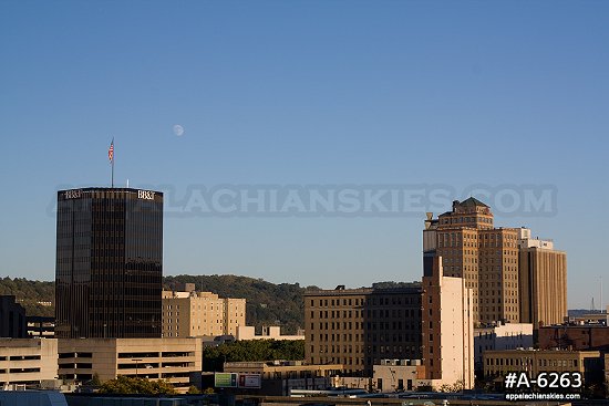 Moonrise and the downtown Charleston skyline, looking east