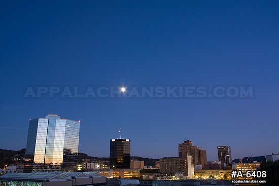 Twilight moonrise over downtown Charleston