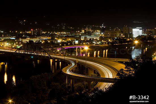 Traffic streaks at the Fort Hill Bridge at night
