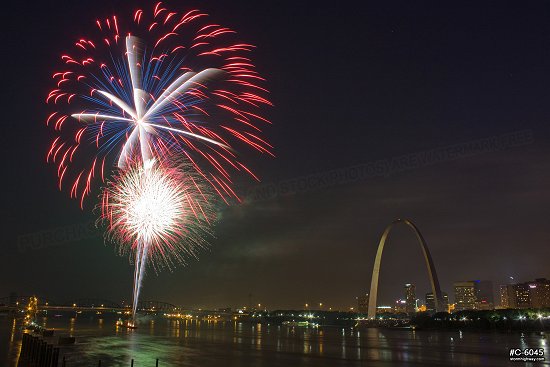 Fair St. Louis festival fireworks over downtown and the Gateway Arch