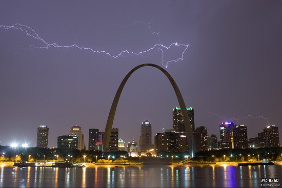 Lightning over St. Louis at night