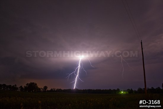 Lightning over rural Indiana countryside at night