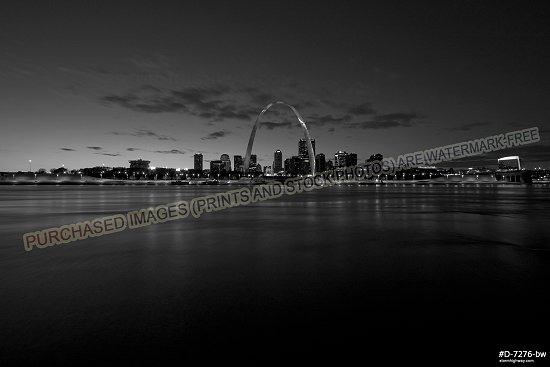 Classic view of St. Louis skyline at sunset, black and white