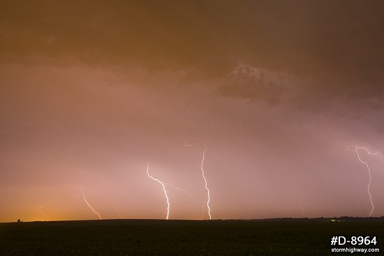 Lightning over rural prairie near Posey, Illinois