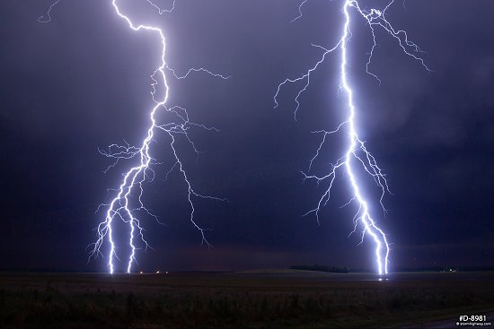 Double close lightning at night