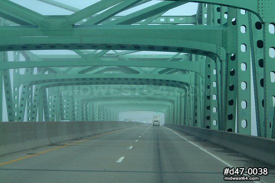 Foggy highway bridge