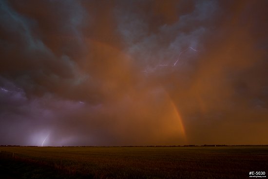 Lightning and double rainbow near Larned, Kansas