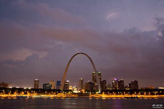 Lightning over St. Louis as a summer thunderstorm approaches
