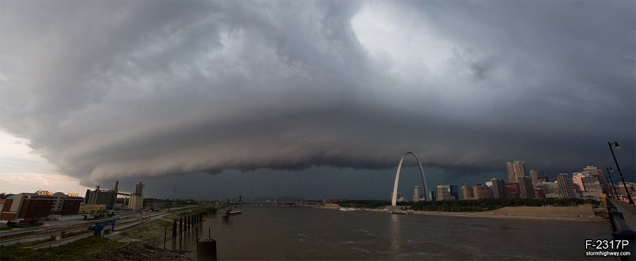 A shelf cloud bears down on St. Louis as a severe thunderstorm moves in.