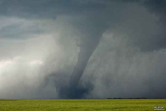 Contorted strong tornado enters its rope stage near Dodge City, Kansas