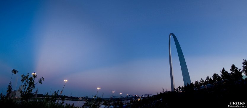 Anticrepuscular rays after sunset along the St. Louis riverfront