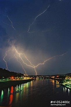 Lightning over the Kanawha River in downtown Charleston, WV