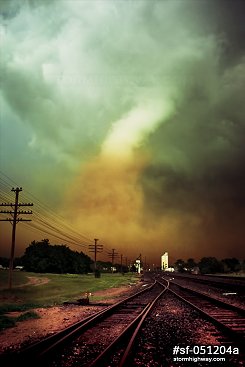 Tornado crossing railroad tracks at Attica, Kansas